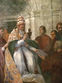 Pope Gregory IX (XXXXX) issuing the Roman Catholic Canon Law, which included the
        Dictatus Papae.